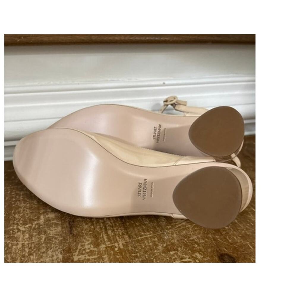 Stuart Weitzman Heel Block Round Toe Nude Ankle Strap Patent Leather Sz 9 NEW - Picture 6 of 8